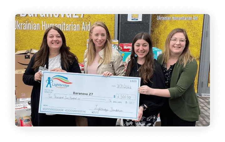 Four women holding a large check.